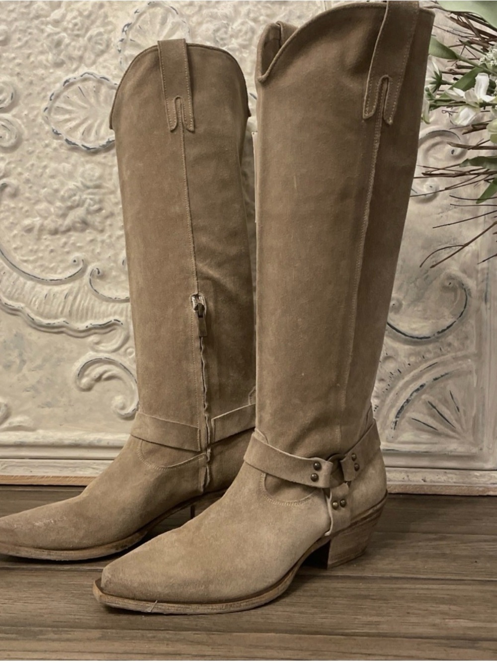 Sundance Tall Suede Boots in Taupe